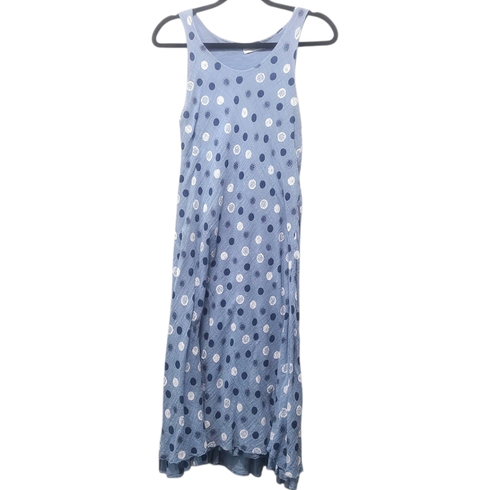 Linen Blend Polka‎ Dot Dress Blue White Sz Small Made In ITALY MARTINA INNOCENTI